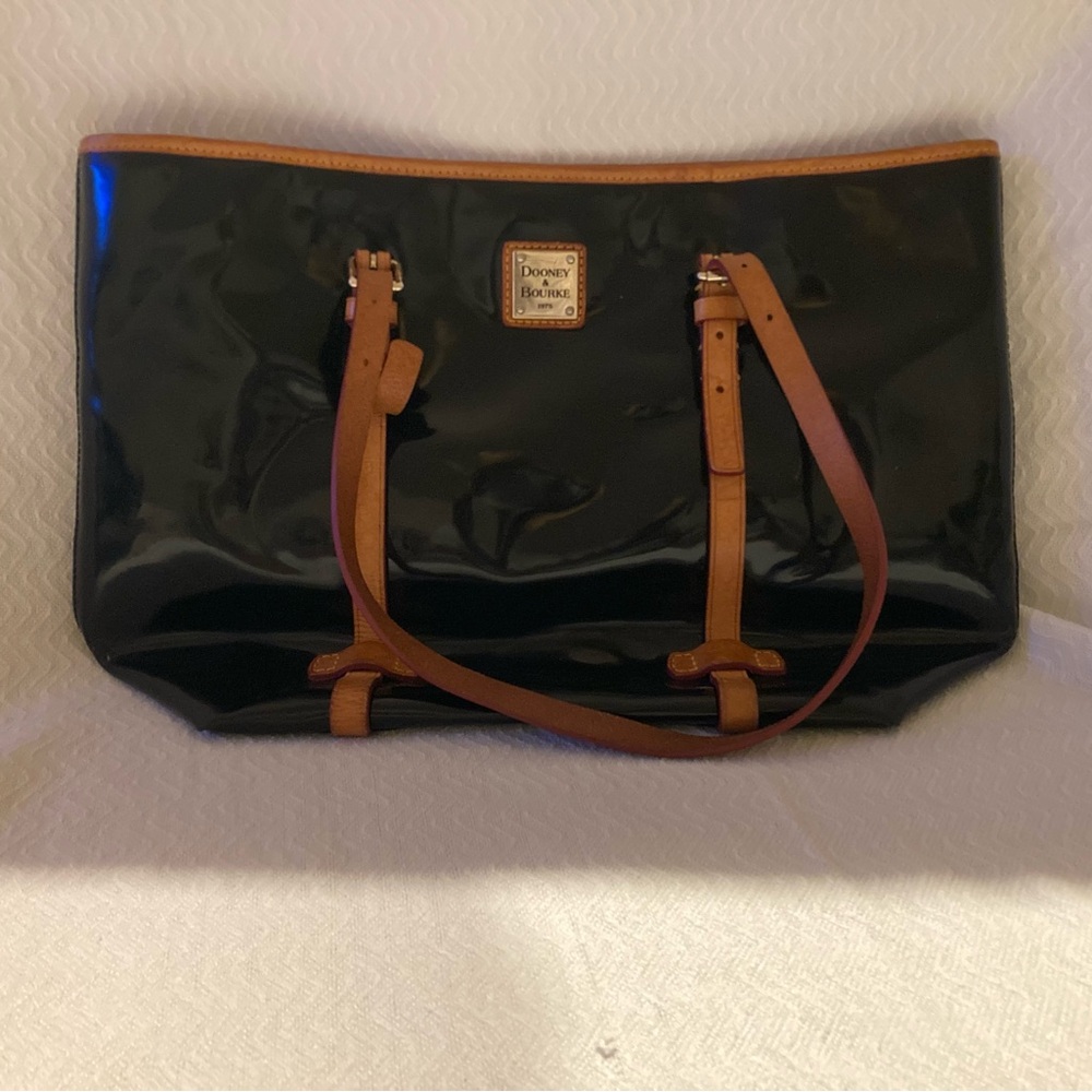 Dooney & Bourke Black Tote with Tan Straps